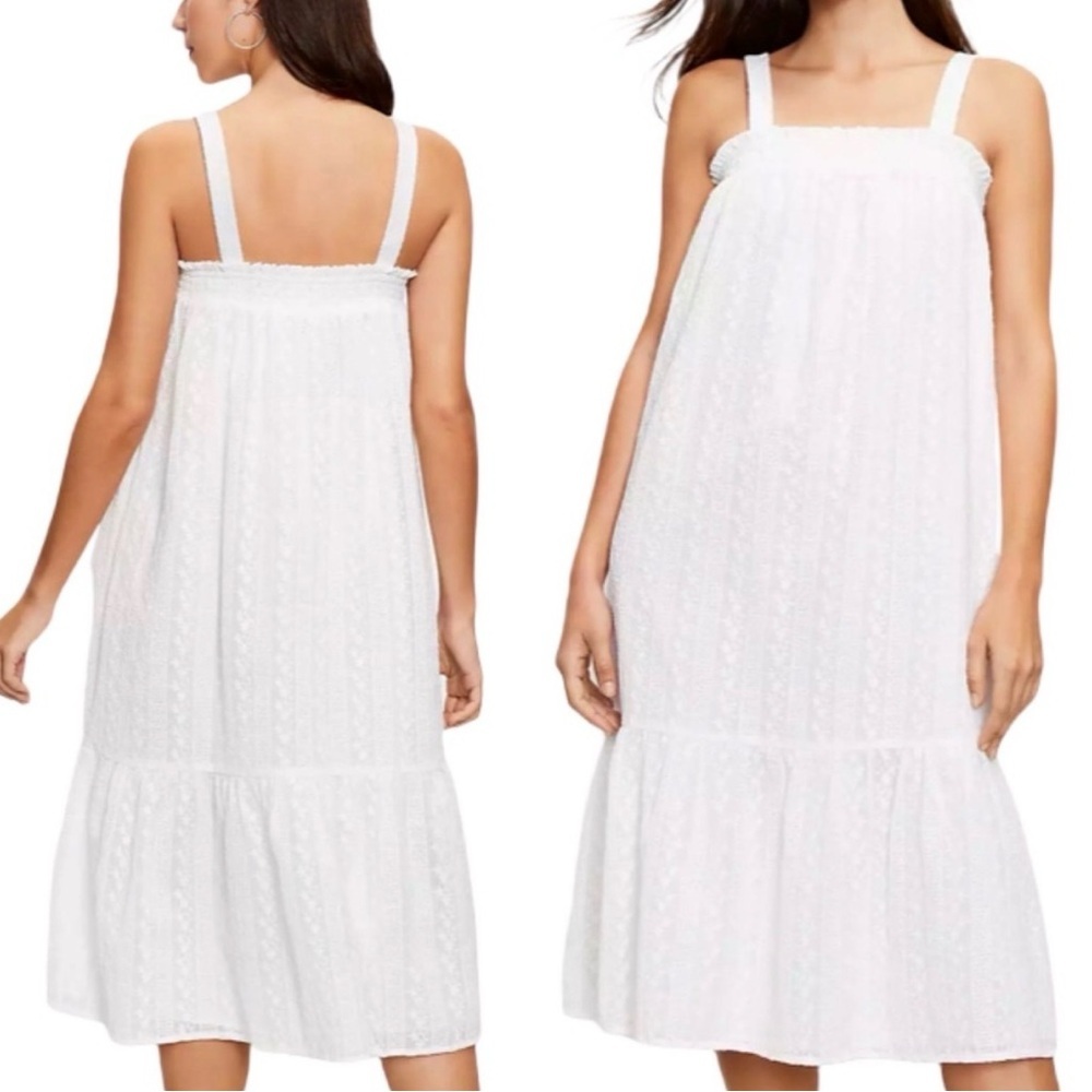 LOFT Embroidered Midi Dress Size XS Petite Smocjed Neckline‎ Square Neck